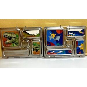 2 PlanetBox Rover Stainless Steel 5 Compartment Bento Lunch Box Space Dinosaur